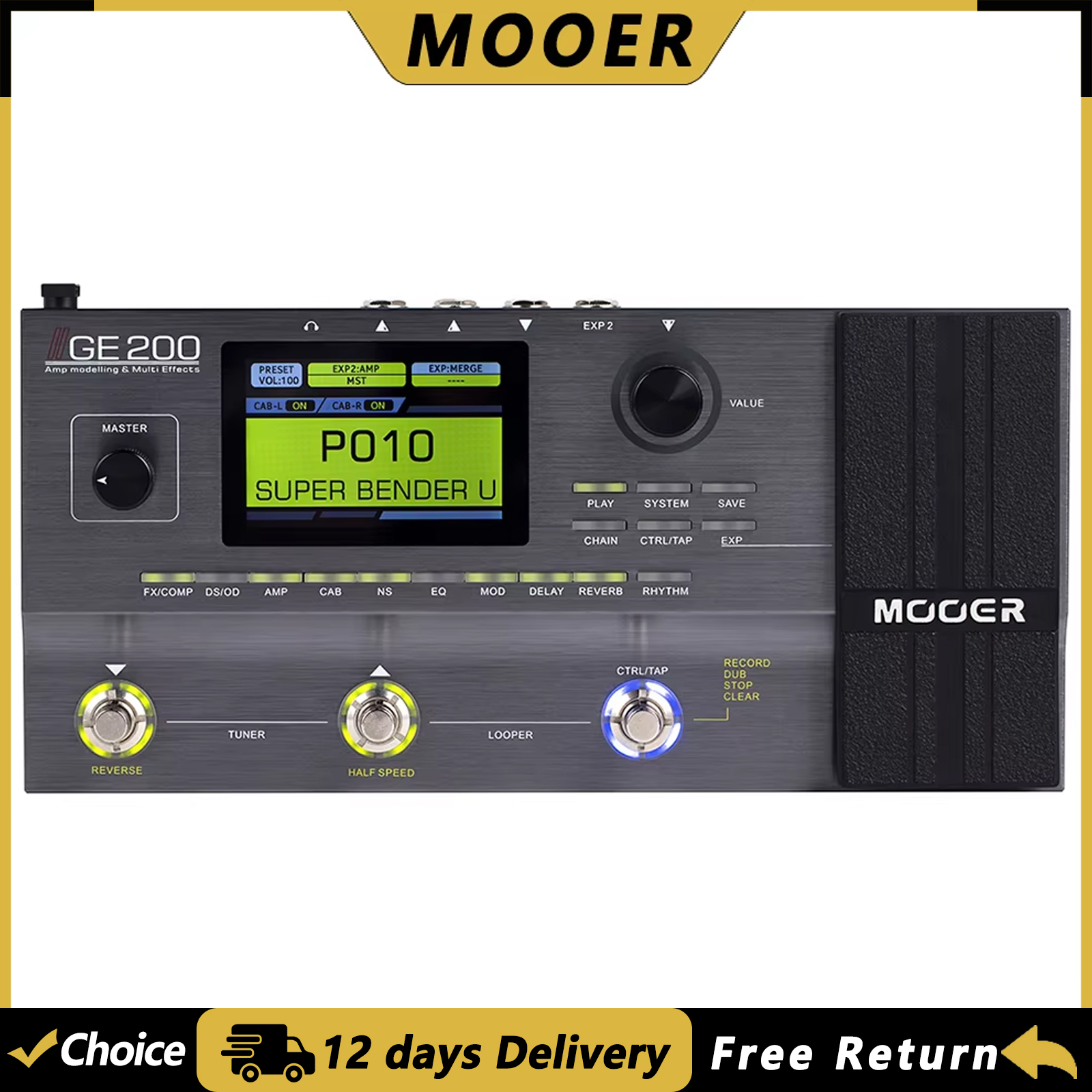Looper Pedal Guitar - MOOER GE200 Guitar Amp Modelling Multi-effects