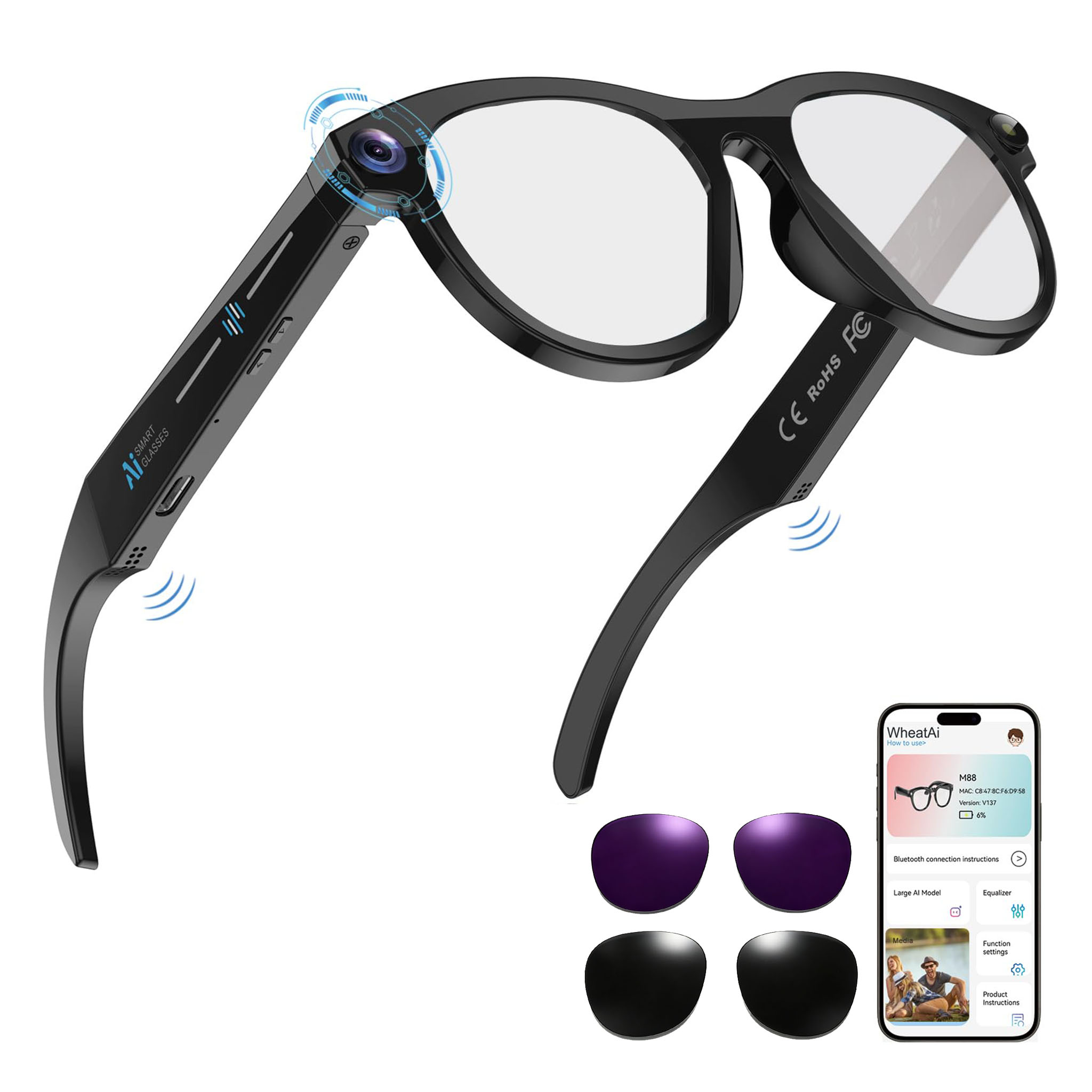 Audio Music To Video - Black Smart Ai Glasses for Men,