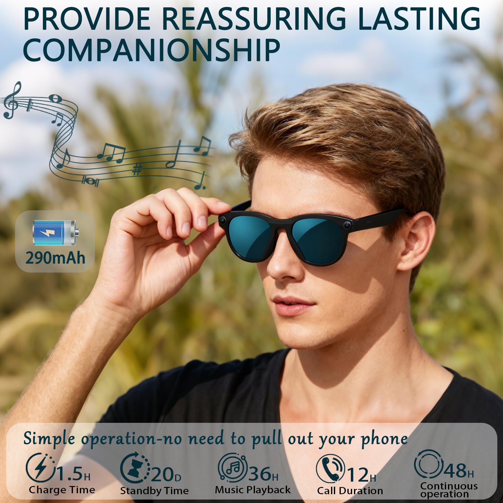 Black Smart Ai Glasses for Men - Audio Music To Video reseña y precio