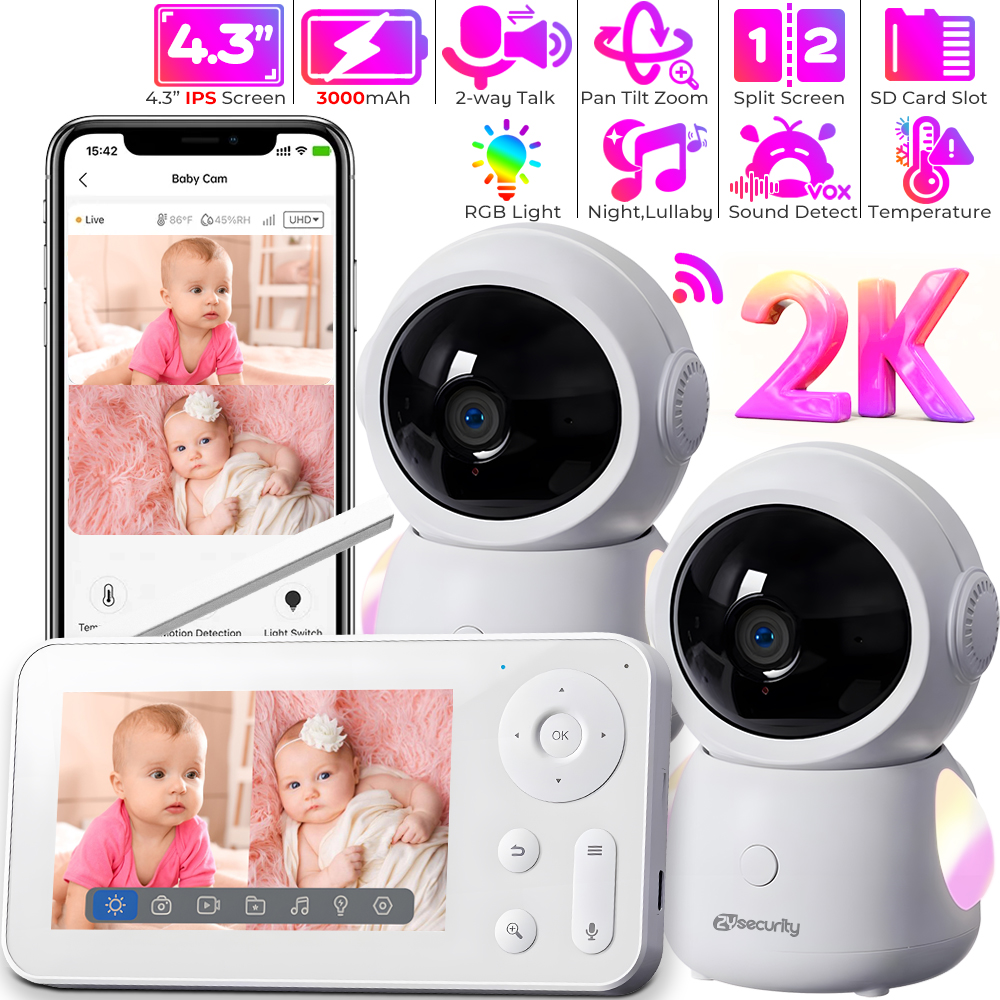 2K 3MP Two Camera WiFi Baby Mo - Audio Music Track reseña y precio